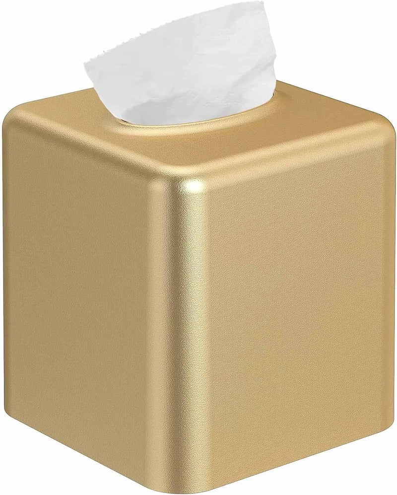 Livelab Tissue Box Cover, Square Metal Tissue Box Holder Modern Decor Facial Napkin Holder Tissue Box Dispenser for Bathroom Vanity Countertop, Living Room, Bedroom, Office - Gold - Image 1